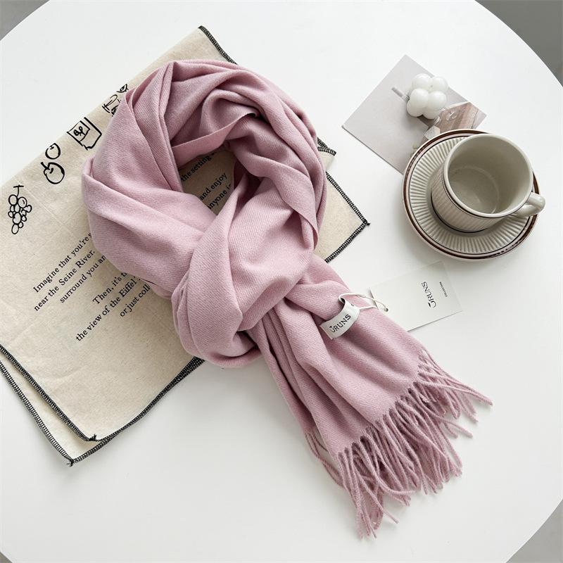 Kašmírový šátek na ruku, podzimní a zimní, jednobarevný, dámský, tlustý střapec, jednoduchý a všestranný, měkký a teplý, imitace kašmíru