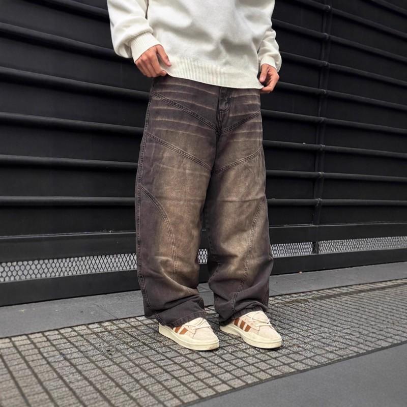 Mens Loose Wide Leg Denim Pants Retro Washed Streetwear High Waist Baggy Jeans Teens