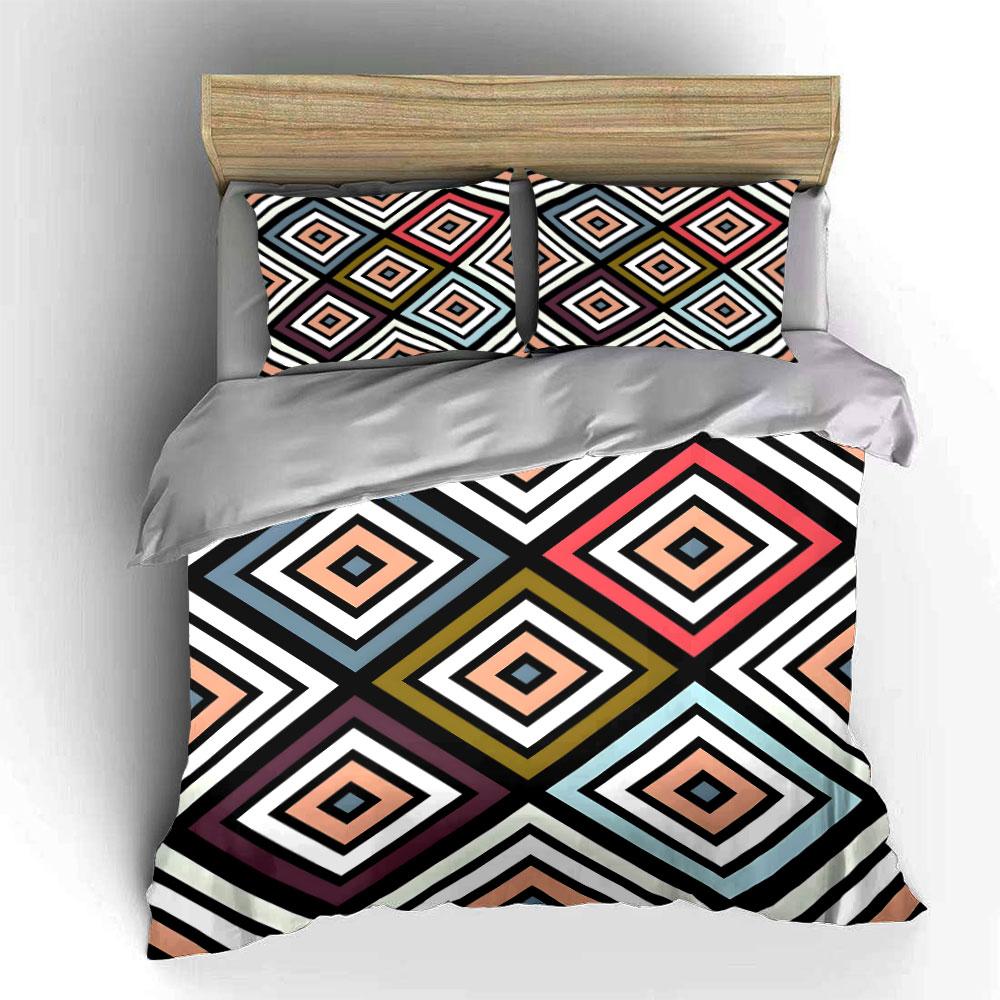 Geometric Diamond Pattern Set Bedding Duvet Cover Set (1*Duvet Cover 2*Pillowcases, without duvet insert)