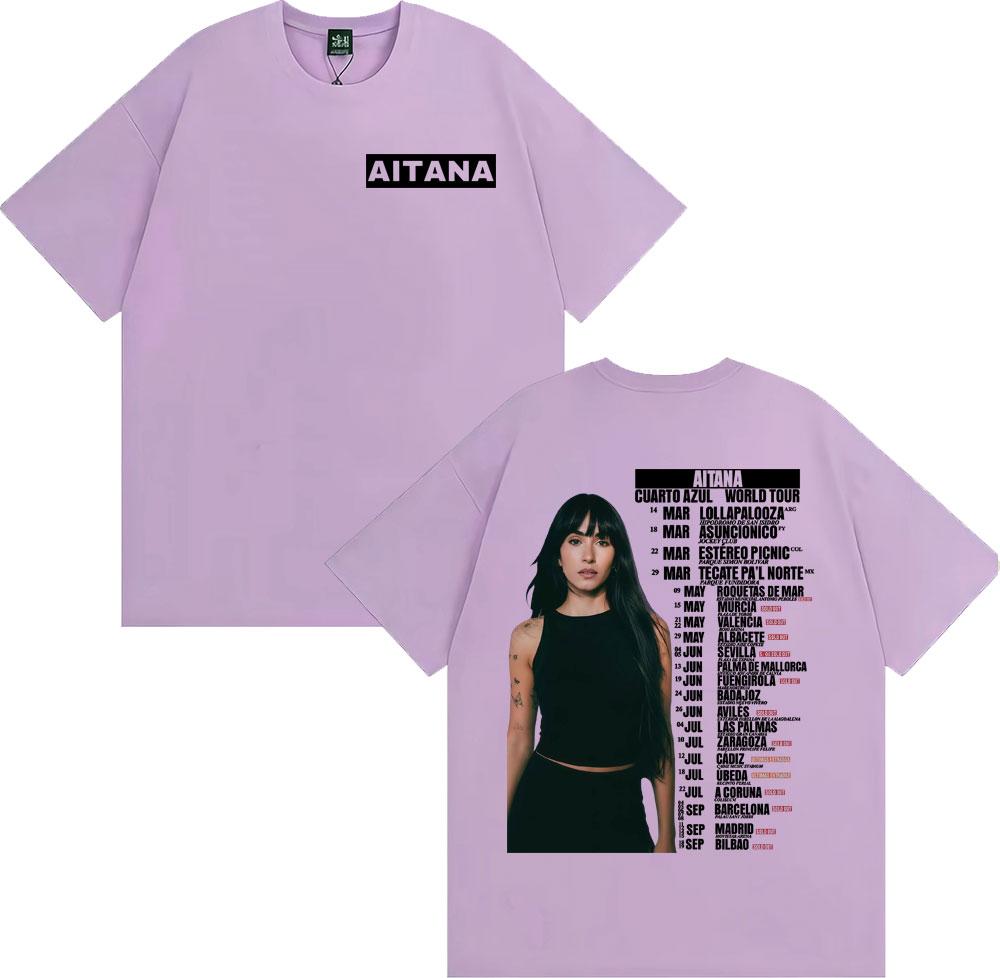 Aitana Cuarto Azul Wdrld Tour 2026 T-Shirts Herren Damen Hip Hop Hipster High Street T-Shirt Lässig 100% Baumwolle Kurzarm T-Shirt