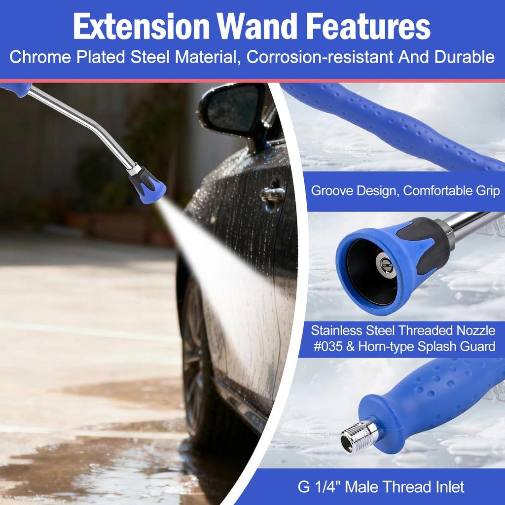 20° Curved Pressure Washer Extension Wand for Car Wash High-Pressure Washer Gun, with Non-slip Grip, Threaded Nozzle #035 with Horn-type Splash Guard
