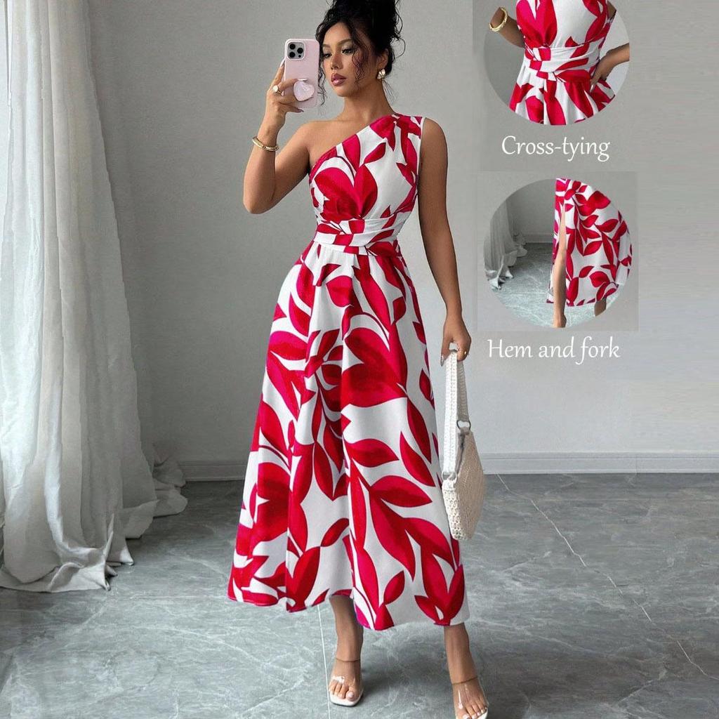 Floral Print One-Shoulder Slit Maxi Dress - Sexy Vacation Style for Spring and Summer