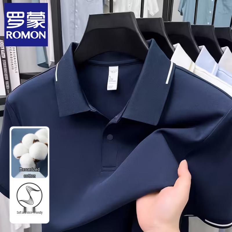 ROMON Men's Business Casual Short Sleeve Polo Shirt