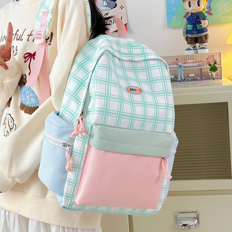 New Schoolbag Women's Japanese and Korean Ins Style High Value Plaid Backpack College Student Class Backpack