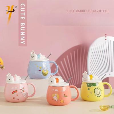 Urocze Kubki Króliczki Ceramiczne Kubki Wysoki Poziom Wyglądu Kubki dla Pary Kreatywne Wytłaczane Kubki do Kawy z Pokrywkami Kubki do Mleka