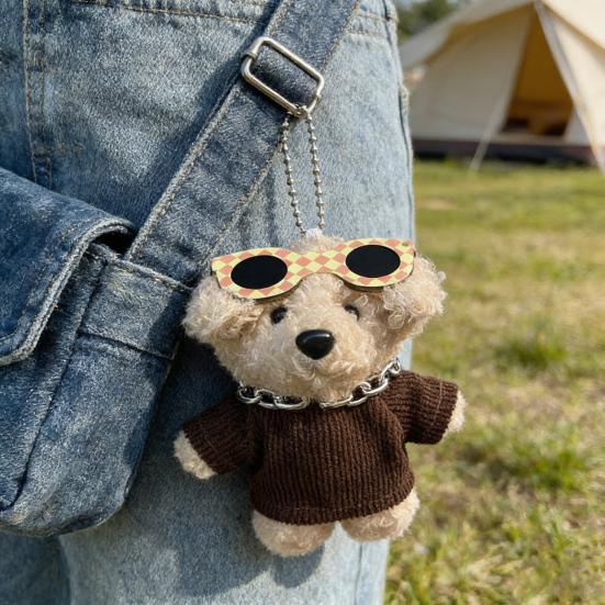 Cute Plush Dog with Sunglass Keychain Cartoon Stuffed Animal Bag Charm Soft Pendant for Handbag Backpack Purse Wallet Accessory