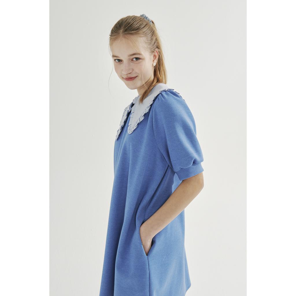 Between A And B Check Collar Frill Mini Dress [Blue]