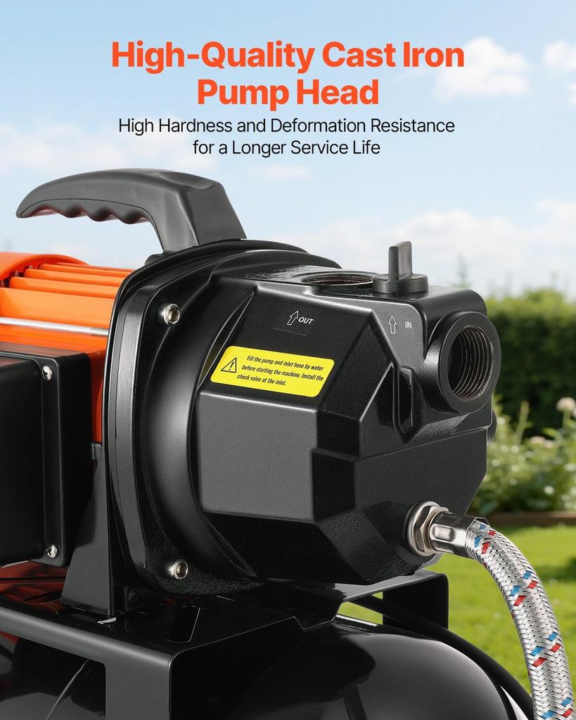Bomba para Pozos Poco Profundos de 1 HP con Tanque de Presión, 230V 3750 L/h, Bomba de Chorro para Riego de Hierro Fundido con Tanque de 19 L, Sistema Automático de Transferencia Booster de Agua,
