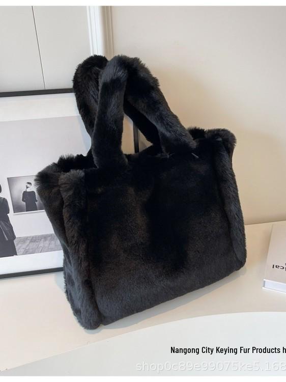 Borsa Tote in Peluche Grande Capacità - Autunno/Inverno 2025 Borsa Casual Versatile a Spalla e da Mano