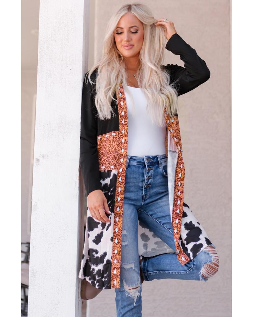 Azura Exchange Cow Patchwork Open Front Cardigan
