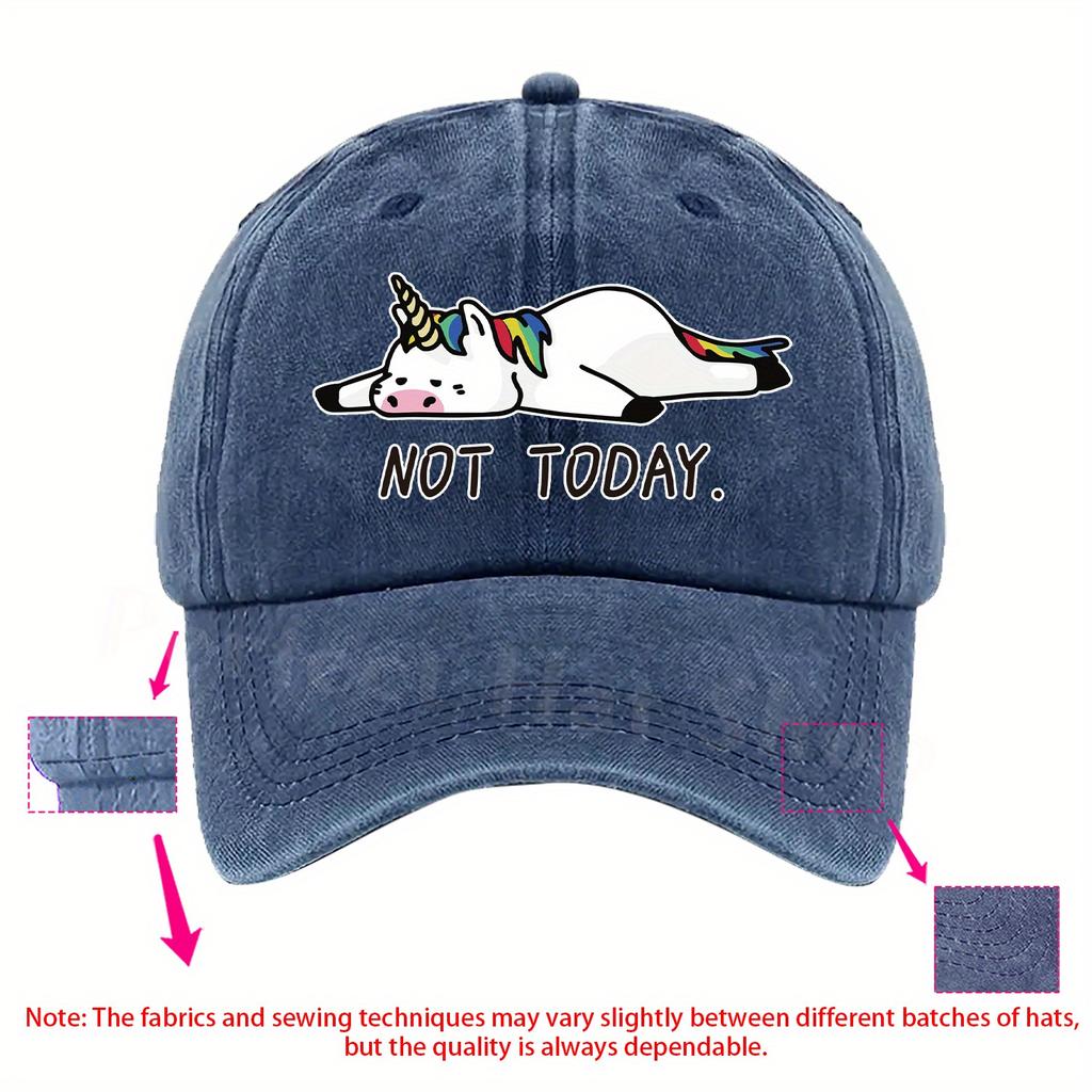 Lazy Unicorn Not Today Graphic Print Baseball Cap Casual Denim Adjustable Sun Hat for Adult Unisex