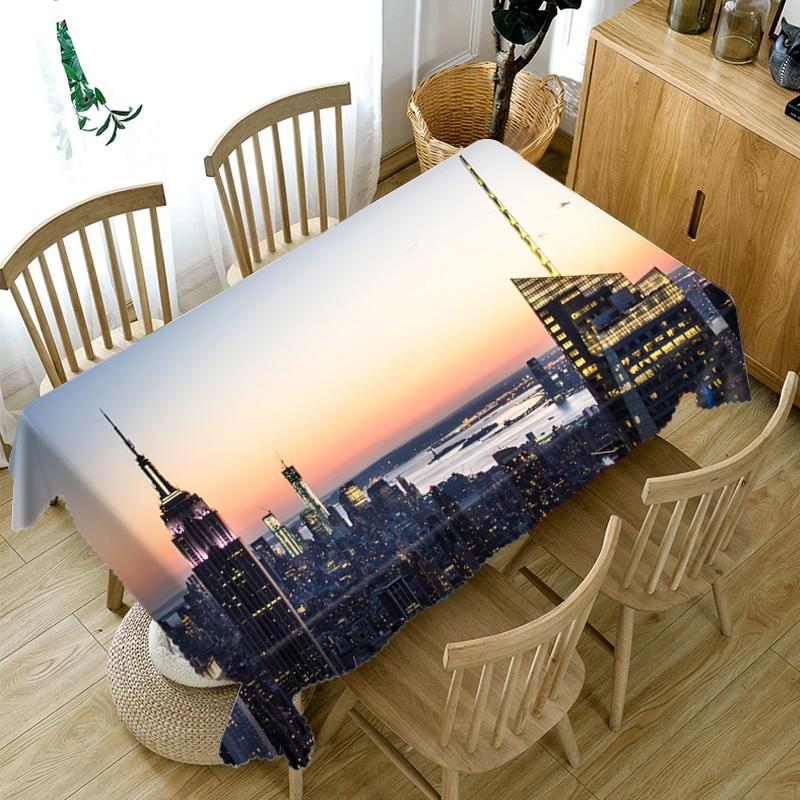 City Night Scene Pattern Tablecloth Washable Cloth Thicken Cotton Rectangular And Round Table Cloth