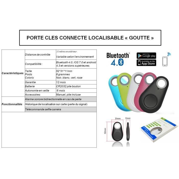 Porte clé connecté - iTracing - Géo localisable - Blanc - Application dédiée - 25 mètres de portée