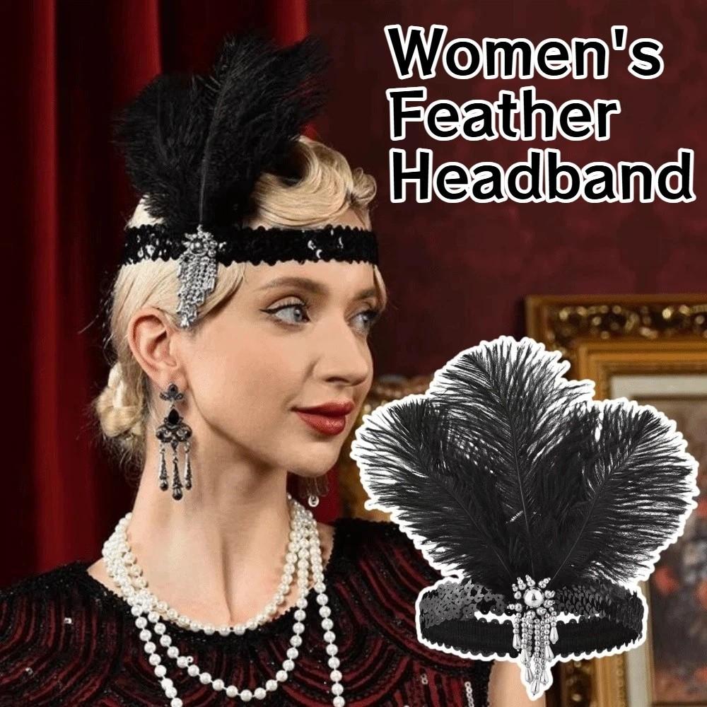 Sequin Women's Feather Headband 1920s Bridal Headdress Girls Hair Hoop Hair Accessories