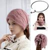 Autumn Winter Korean Fashion Drawstring Knit Stacked Hat with Collar for Women Double Layered Warmth Knitted Hats