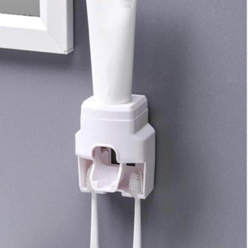 Wall Mounted Automatic Toothpaste Dispenser No Drilling With Toothbrush Storage Slots For Home Bathroom Daily Use