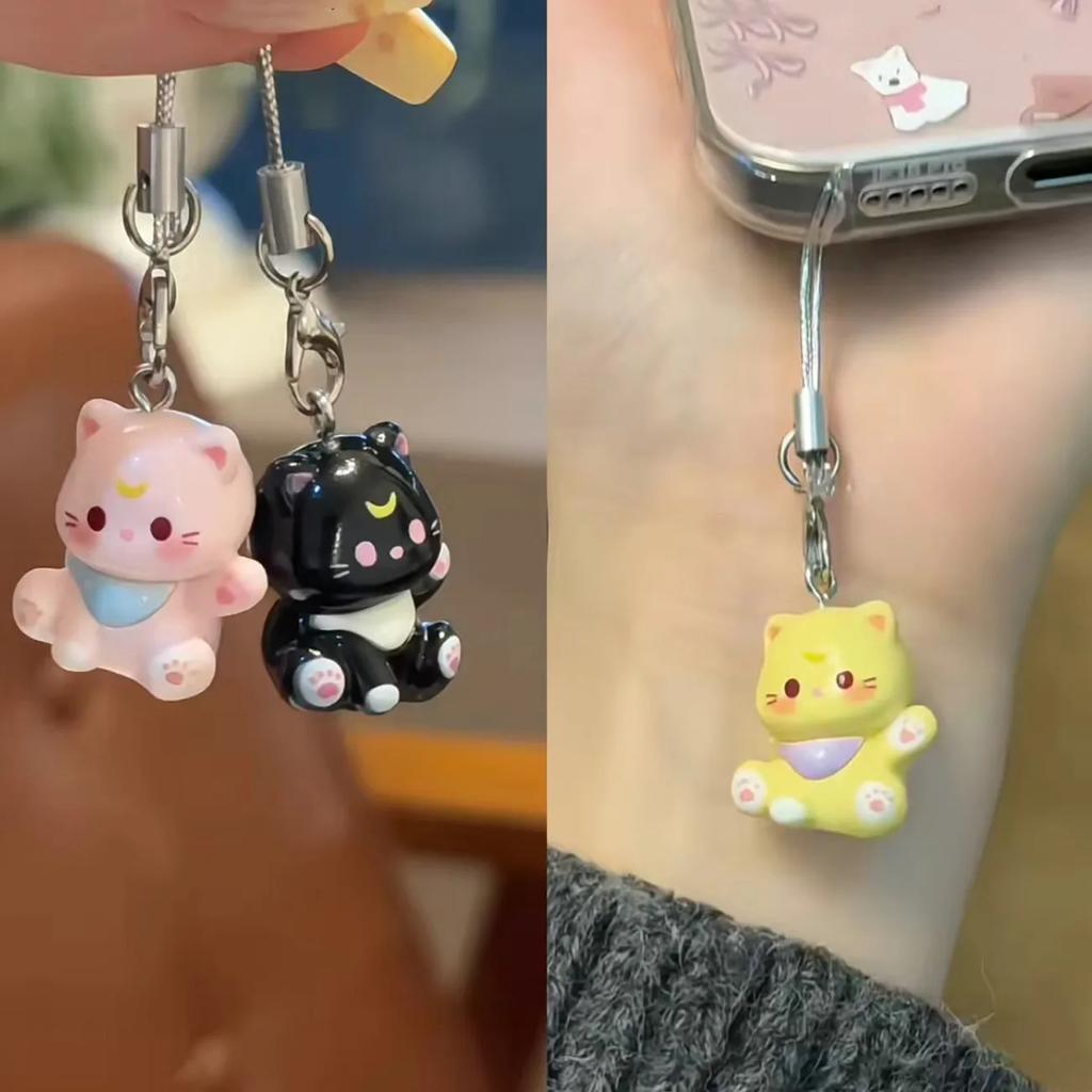 Fashion New Cartoon Small Cat Cute Keychain Phone Chain Resin Keyring Bag Pendant Couple Key Chains Gifts Women for Jewelry