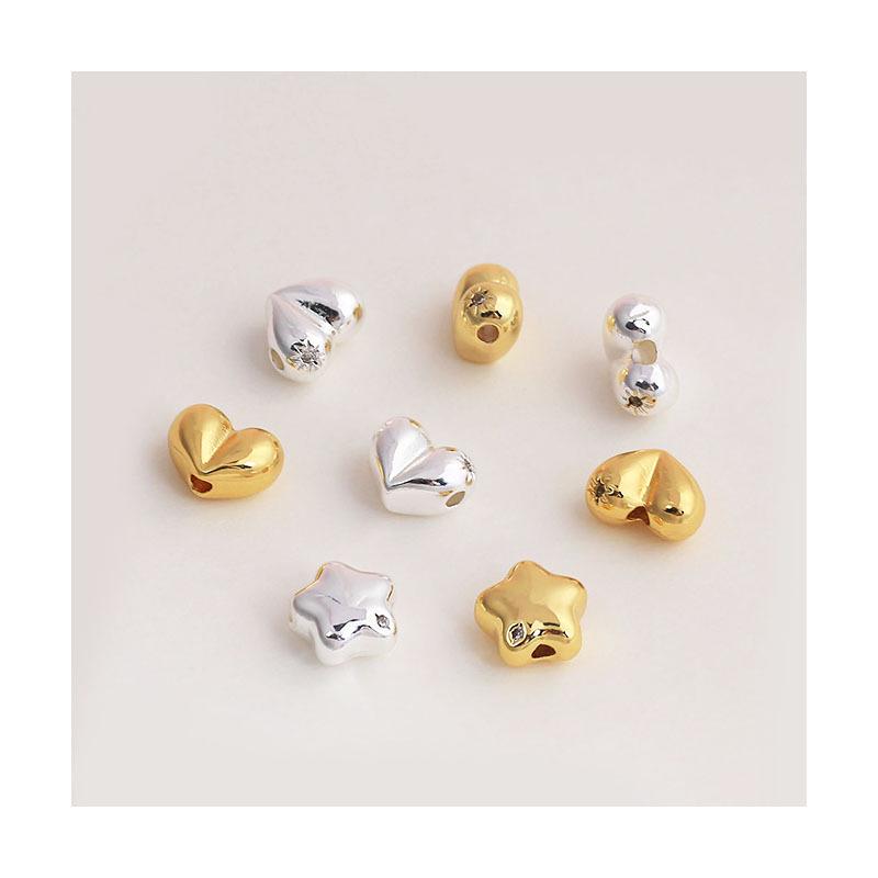 18K Gold Zirkon Stern Herz Pfirsich Po Spacer Perlen für DIY Schmuck
