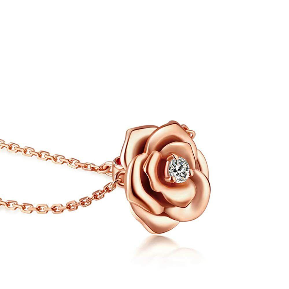 

Женщины 585 розовое золото цвет кубический циркон цветок кулон ожерелье для ювелирного подарка розового золота