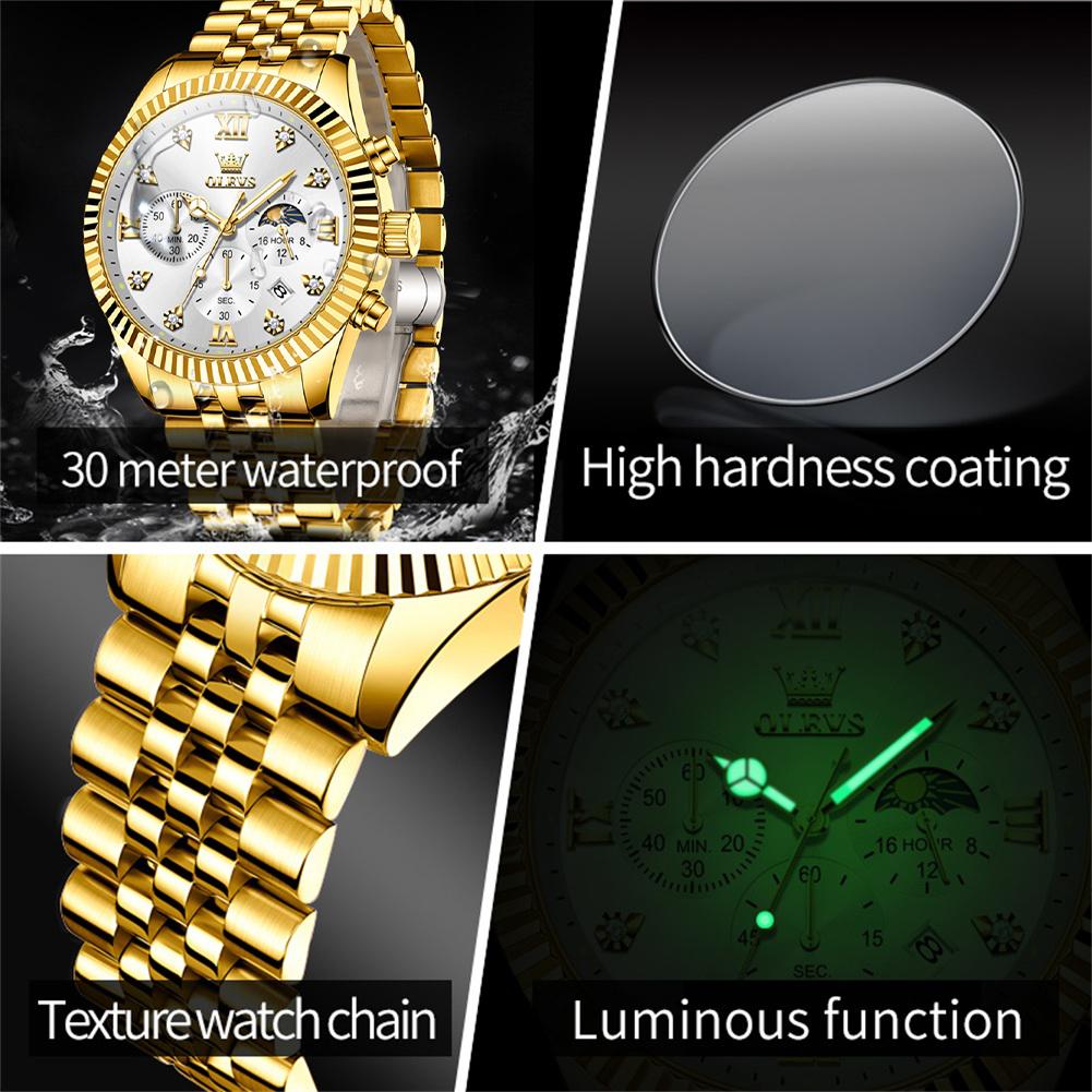 OLEVS 2932 Luxury Original Business Men's Watch 24 Hour Moon Phase Chronograph Waterproof Calendar Quartz Watch for Man