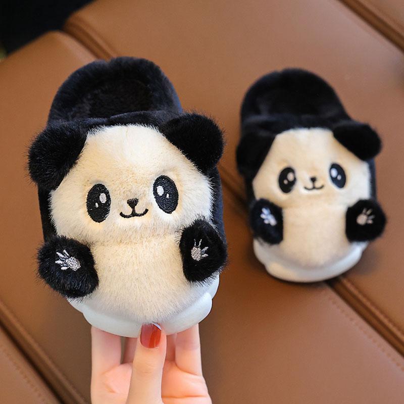 Pantofole invernali di peluche da bambino con panda cartone animato carino, casual, comode, antiscivolo, con suola morbida, da casa
