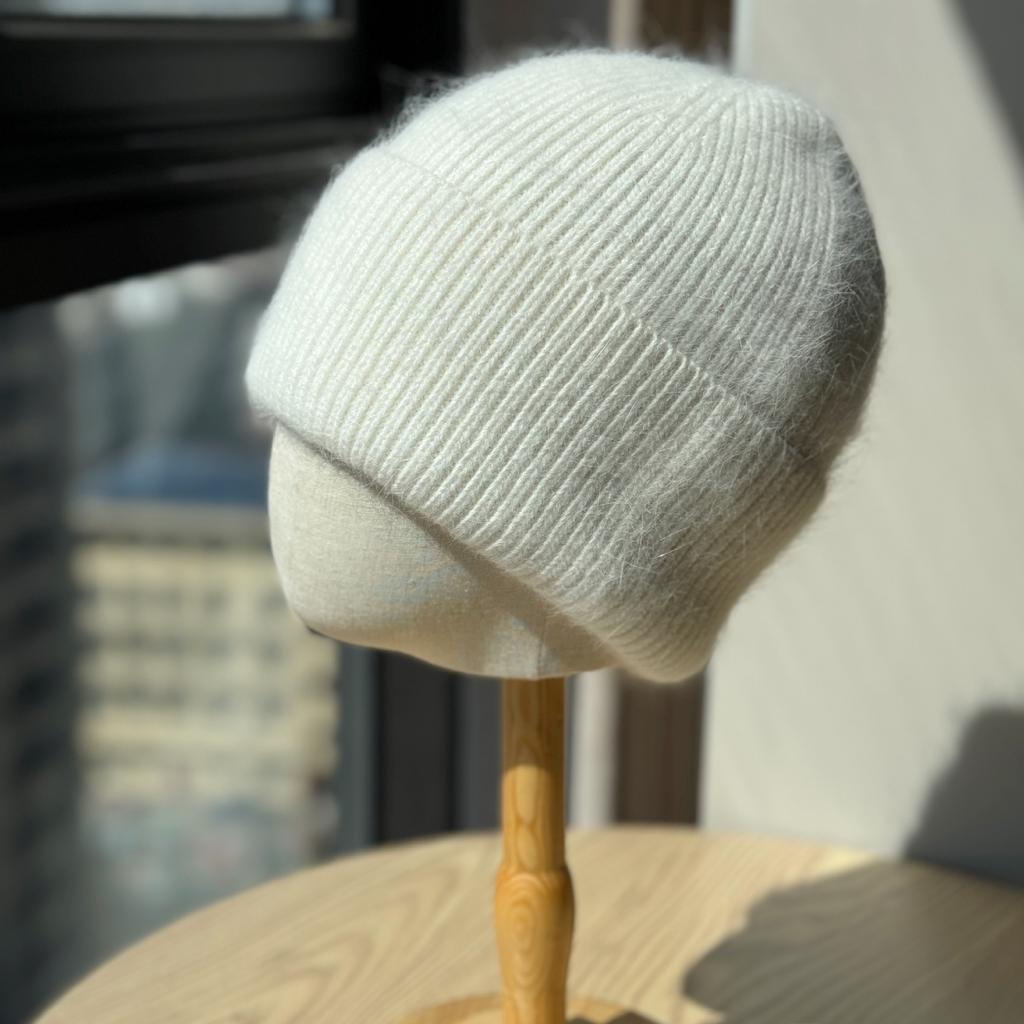 Rabbit Fur Knitted Hat for Women In Autumn and Winter Fashion Versatile Warm Ear Protection Hat Showing Face Small Temperament Wool Hat Trend