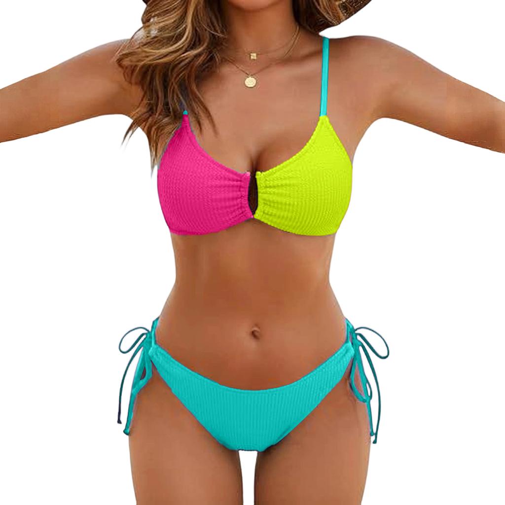 Women's Fashionable Color-Blocked Beach Fitted Two-Piece Swimsuit