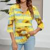 Women's V-neck Gradient Print Three-quarter Sleeve Fashion Top