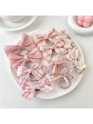 10-piece Women's Spring Color Bow Fabric High Elastic Non-damaging Hair Tie Hair Elastic Band Headband Hair Accessories