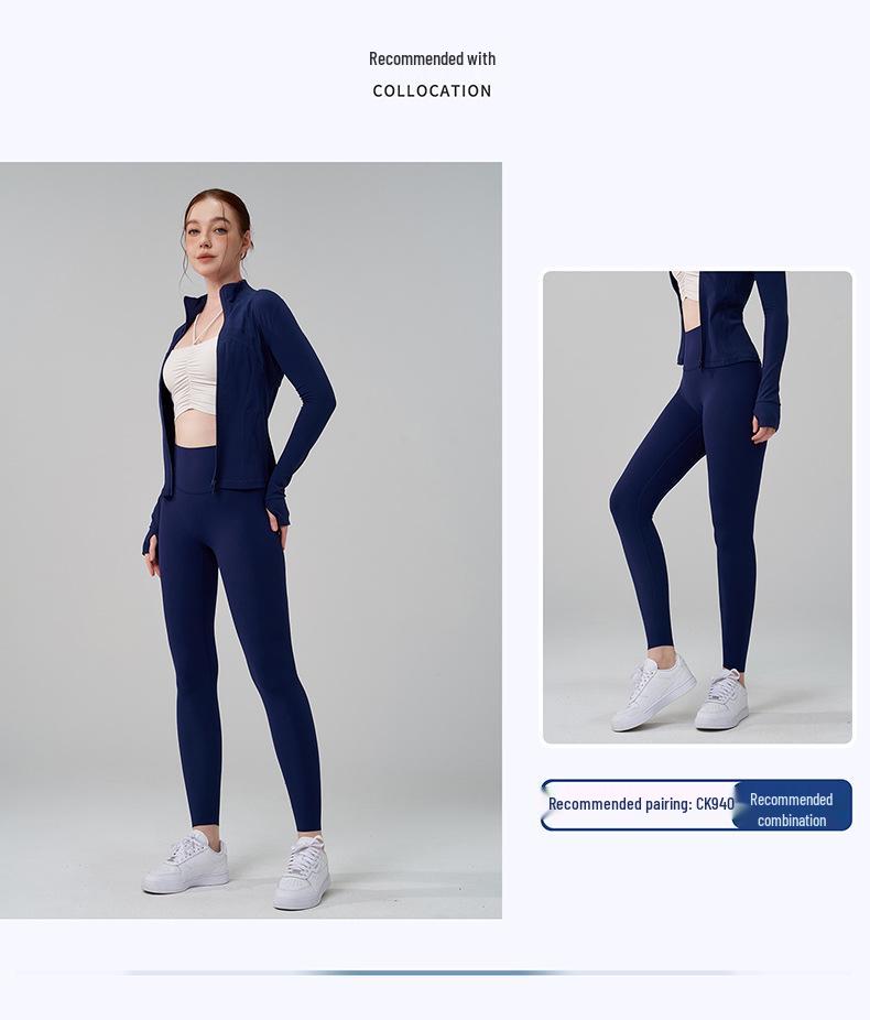 Women's High Neck Spliced Slimming Yoga Jacket with Thumb Holes - Autumn/Winter Thickened Running & Fitness Top