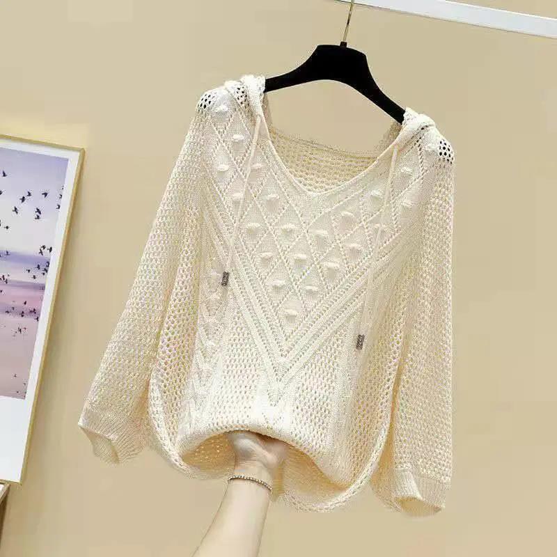 Pull à manches creuses en tricot fin et ample pour femme