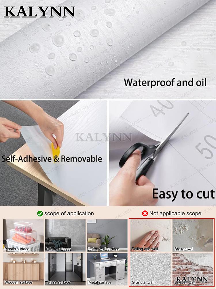 White Wood Grain Water-Repellent Wall Cover Self Adhesive Vinyl Contact Paper Thicken Textured For Cabinets Decor Countertops Sticker