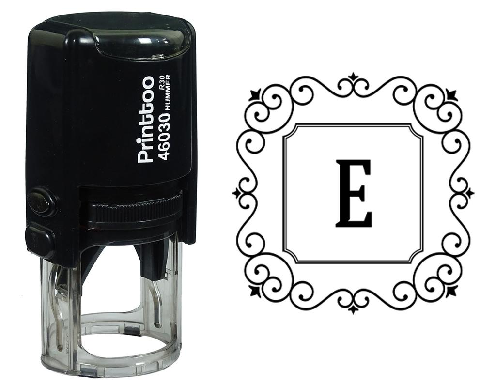 Printtoo Alphabet E Monogram Initial Square Swirl Border Self Inking Rubber Stamp Office