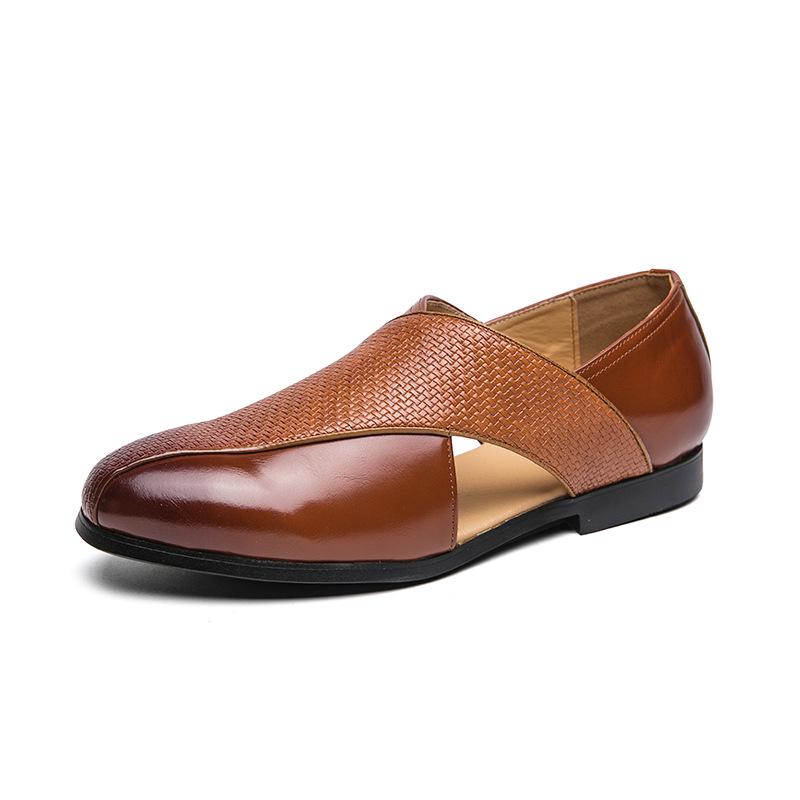 Men s Large Size British Style Leather Slip-on Summer Sandals 40