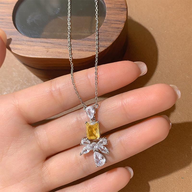 

Изысканное прямоугольное украшение из желто-розового драгоценного камня, ожерелье-подвеска в виде банта и капли воды, женственный аксессуар для свадебного платья, подарок на вечеринку, день рождения