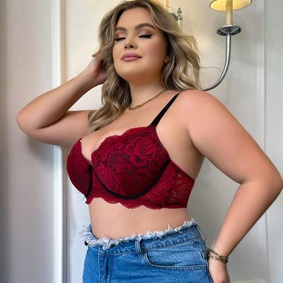 Europäischer und Amerikanischer Stil Übergröße Verstellbarer BH Spitze Große Größe Unterwäsche Bügel Push-Up-BH