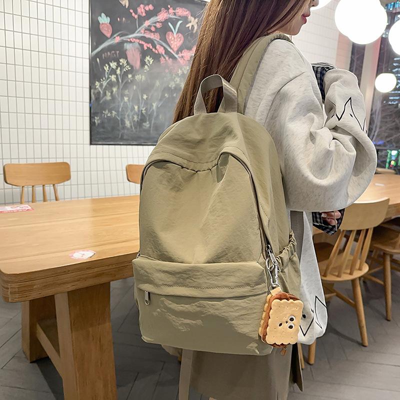 School Bag New Simple Japanese Ins Solid Color Backpack College Student Leisure Campus School Bag Travel Versatile Lightweight Backpack
