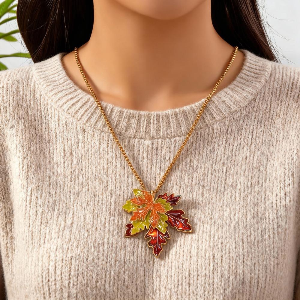 Oil Drop Sweater Chain Metal Chain Long Chain Retro Leaf Pendant Necklace  Sport