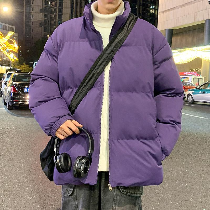 Padded Clothes Men's Winter New American Retro Thickened Loose Padded Clothes Jacket Solid Color Large Size Stand-up Collar Bread Clothes Padded