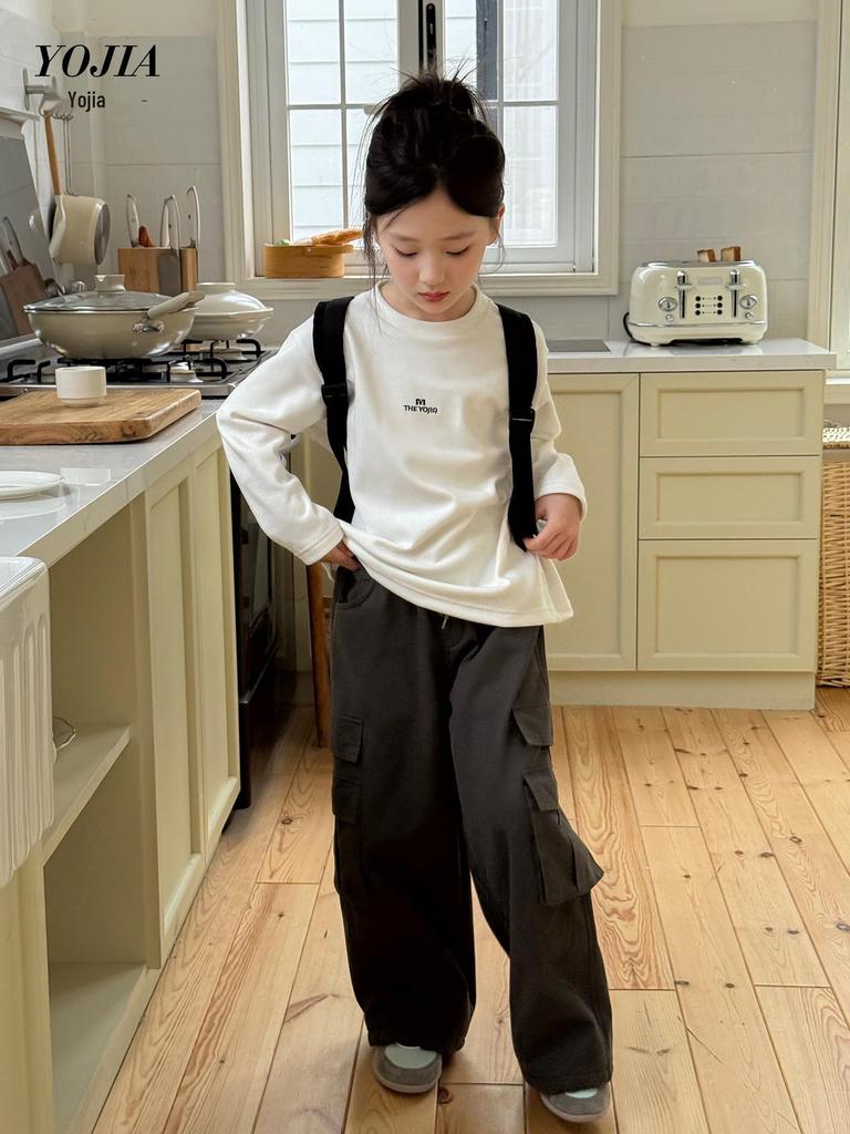 YOJIA Girls' Fleece-Lined Long-Sleeve T-Shirt: Winter 2025 Fashionable Base Layer for Big Kids