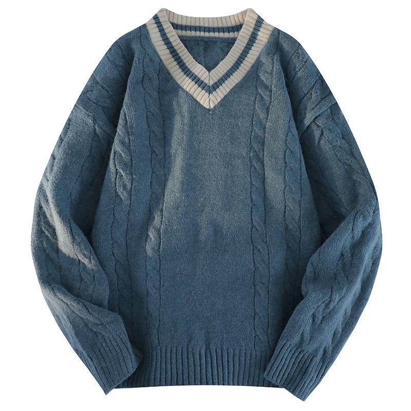 Herren Winter Retro V-Ausschnitt Verdickter Pullover Gestrickter Pullover Übergröße Oberteil