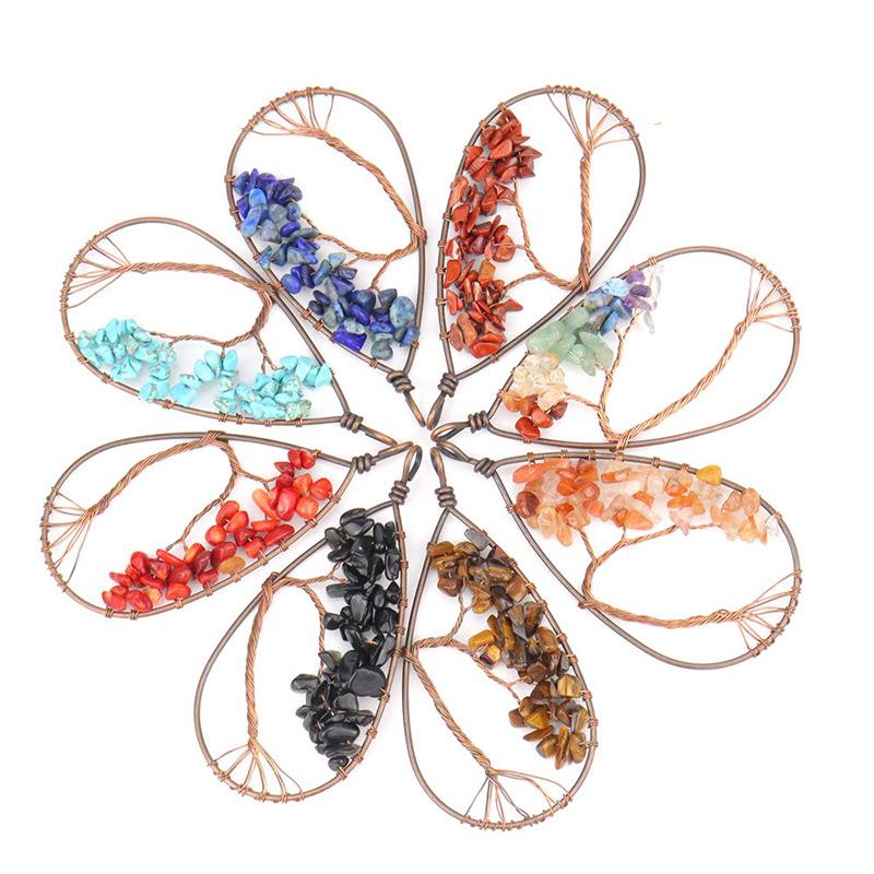 Handcrafted Copper Wire Wrapped Tree of Life Natural Stone Necklace