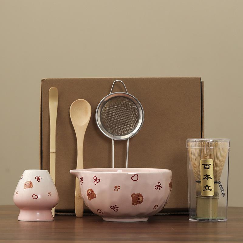 6-teiliges/Set Traditionelles Bambus Keramik Japanisches Matcha Tee-Set Matcha Schale Löffel Teezubereitungswerkzeuge Matcha Besen Set Zubehör Neu