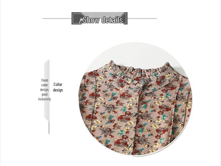 2026 Spring Retro Floral Midi Dress with Ruffle Collar and Tie Waist