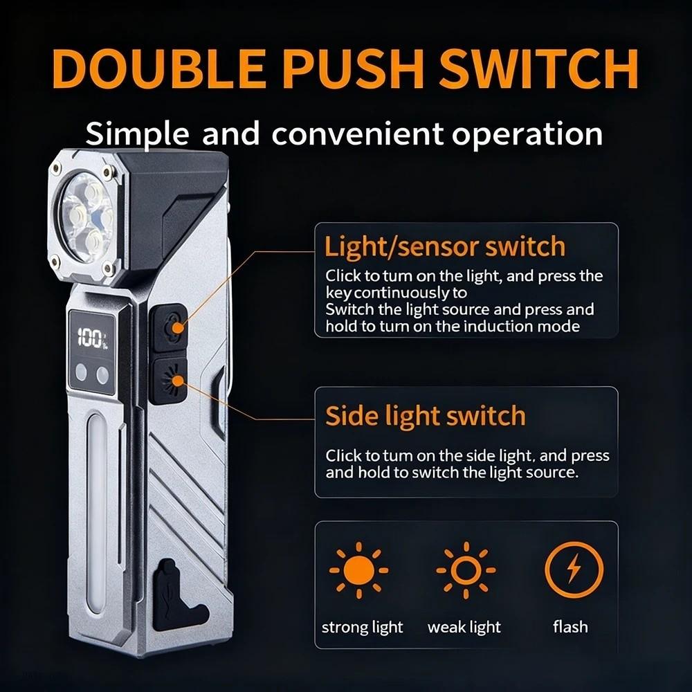 Handheld High Power LED Flashlight Portable Magnetic Work Lamp Rechargeable Digital Display RGB Torch Mechanic Work