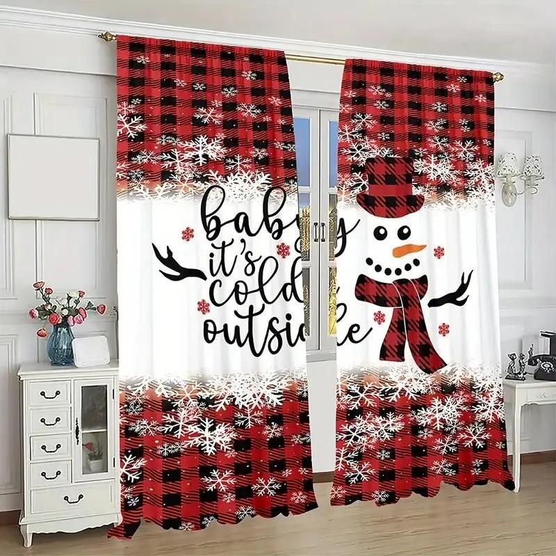 Thermal Jit Snowflake Plaid Curtain Winter Christmas Window Decor Insulated Home Set Of 2 Made Polyester With Rod Pocket Washable