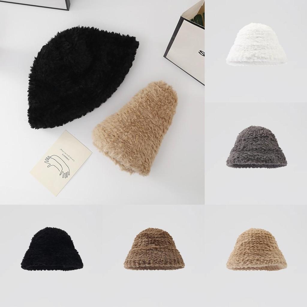 Women's Plush Bucket Hat Winter New Fashion Thickened Face-lifting Warm Ear-protecting Casual Simple Fisherman Hat