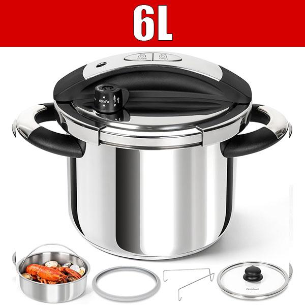 3/6L Stainless Steel Pressure Cooker Set with Glass Lid & Steamer Explosion-proof Olla de Presion One-Hand Locking Pressure Pot