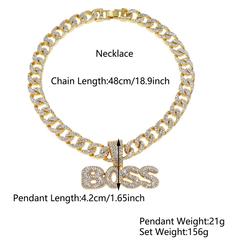 Zhuerrui Hop Bling BOSS Letter Pendant Necklace Full Iced Out CZ Diamond Cuban Link Chain for Men Rapper Jewelry Gift B2400310