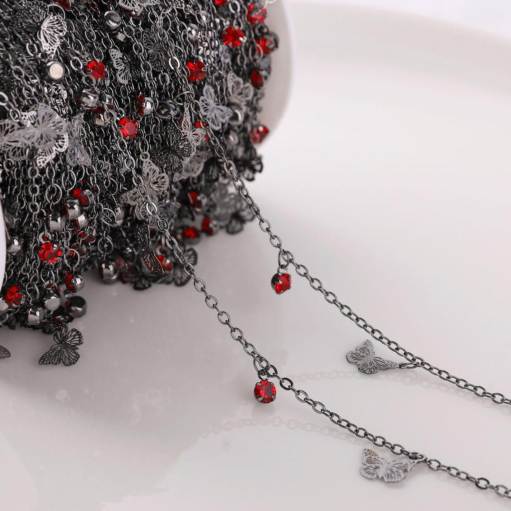 Chaîne Papillon Couleur Cuivre Diamant Rouge Pour Fournitures de Fabrication de Bijoux